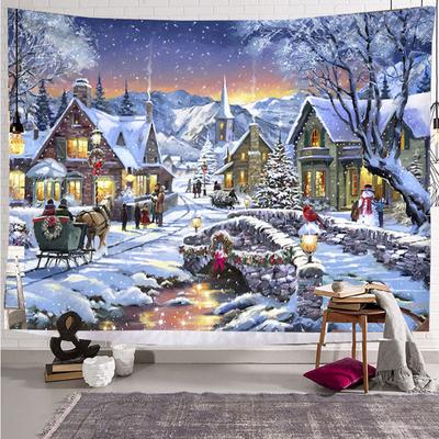 Christmas New Year Santa Snow Scene Tapestry Wall Hanging Gift Elk Bohemian Style Bed Curtain Dormitory Home Decor