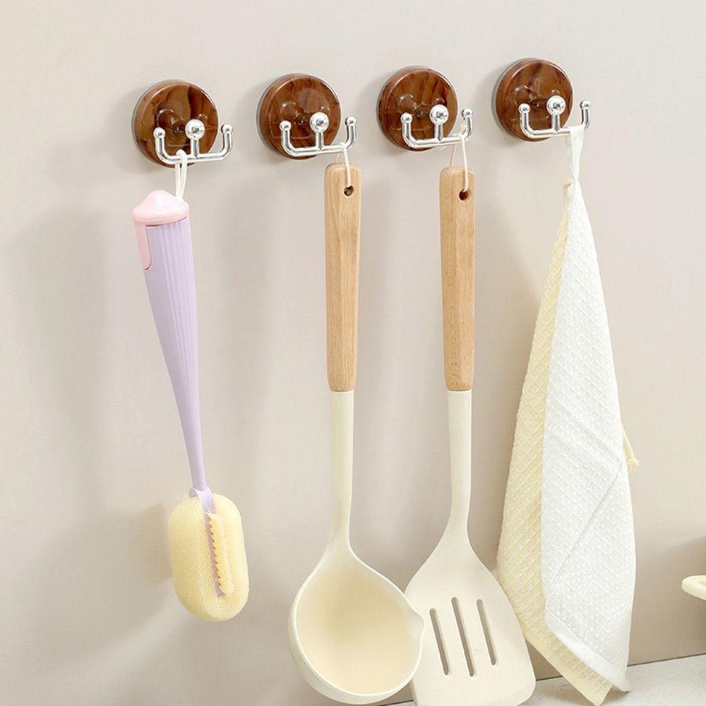 2pcs Multi Purpose Wood Grain Suction Cup Hook No Drill Reusable Wall Hangers Space Saving Organizer Clothes Hook Universal