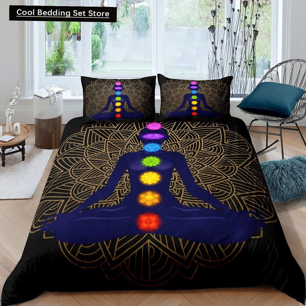 Bohemian King Queen Duvet Cover Yoga Comforter Cover Chakra Meditation Hamsa Eye Bedding Set Exotic Boho Polyester Quilt Cover