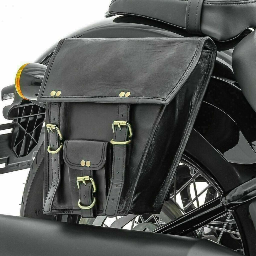 Kombinierte schwarze Motorrad-Satteltasche aus schwarzem Leder mit Schwingarm, Gepäck und kostenloser Werkzeugtasche