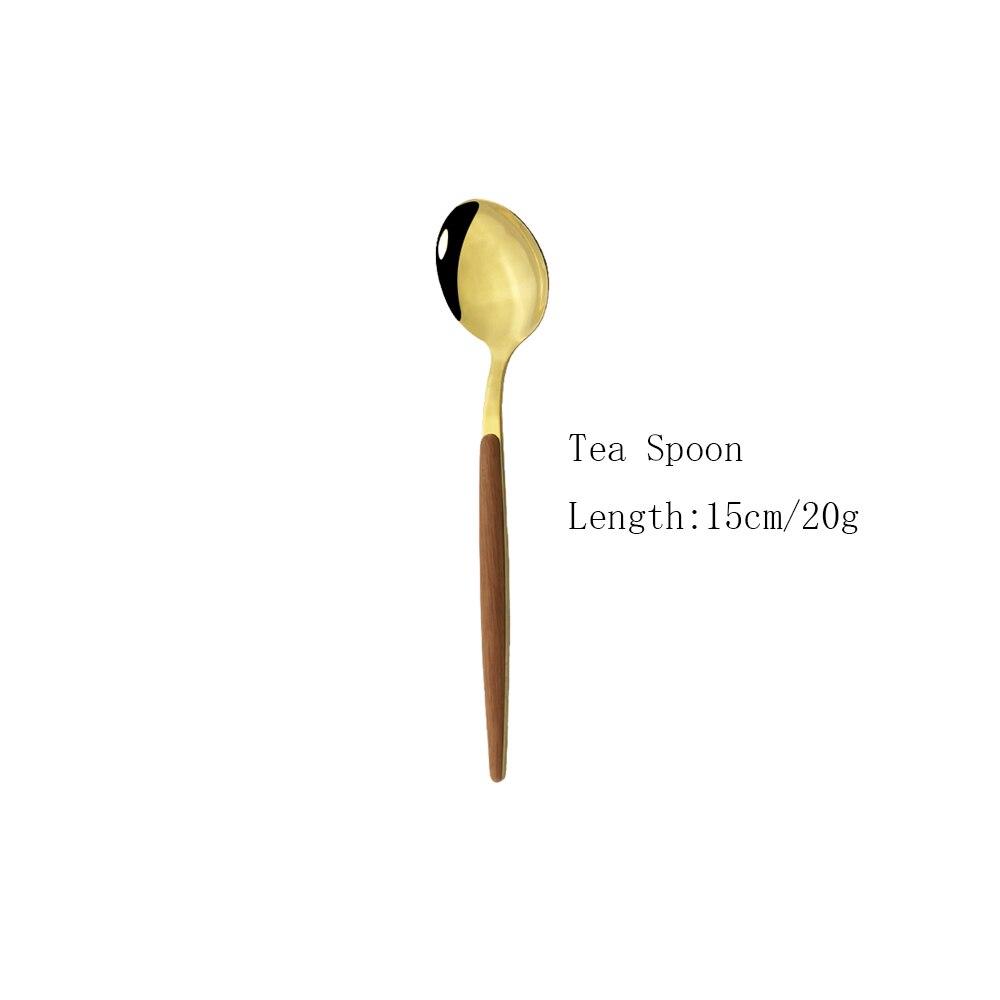 1/4/5 шт. зеркало золото нержавеющая сталь деревянная ручка набор столовой посуды набор — фото 13