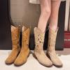 Soft Leather Hollow Western Cowboy Boots Women's 2025 Summer New Short Boots Brown Long Knight Boots High Martin Boots