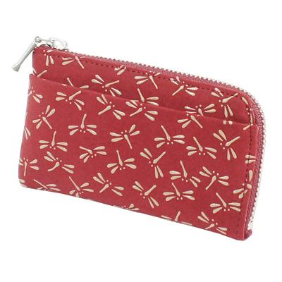 [Inden-ya] Inden Coin Purse F Coin Purse 05, Deerskin Leather, Red with White Lacquer, Dragonfly Pattern, 1005-13-008