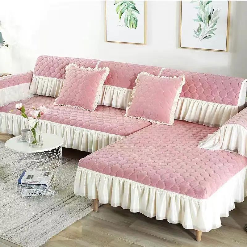 

Универсальная противоскользящая подушка для сиденья с современным кружевным краем, высококачественный плюшевый чехол для дивана, новый эстетический чехол для дома, салфетки на все времена 40x40cm 1pcs