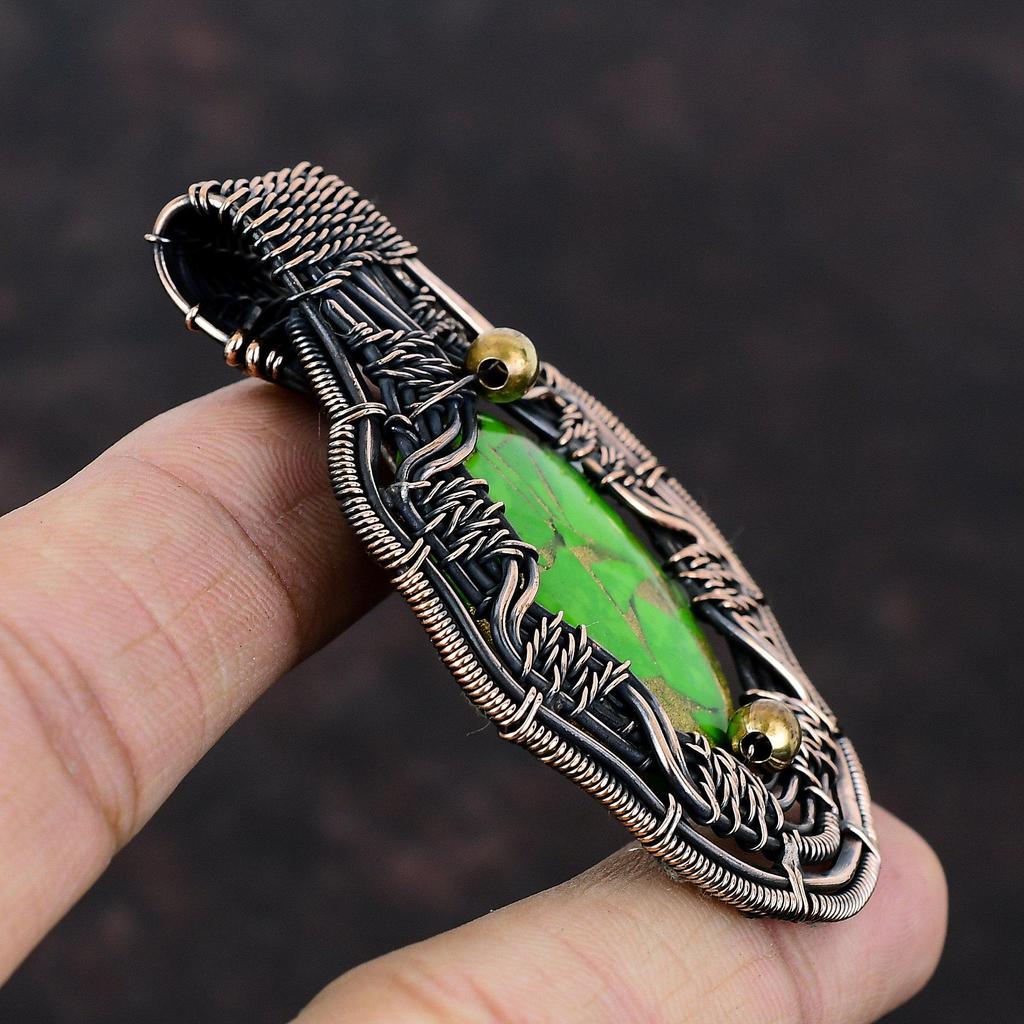 Pandantiv cu piatră prețioasă turcoaz verde cupru Bijuterii înfășurate cu sârmă de cupru realizate manual Ultimul design pandantiv pandantiv învelit cu sârmă de cupru Cadou pentru mama