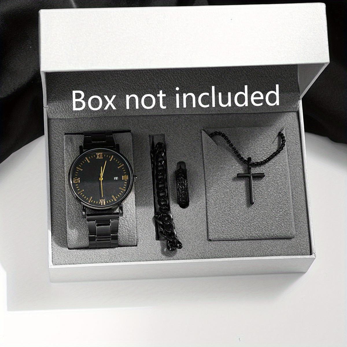 

4 шт.-Модный крест Хип-хоп Ювелирная цепочка Кольцо Браслет Ожерелье Набор из трех предметов+Повседневные кварцевые часы, Кольцо Браслет Ожерелье Часы