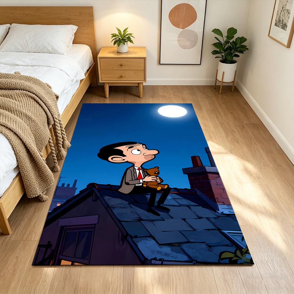 Mr.Bean Expressive Facial Features Cleanable Rug Soft Plush Water-resistant & Washable Corridor & Entryway Bohemian Boho Style Housewarming Gift Idea