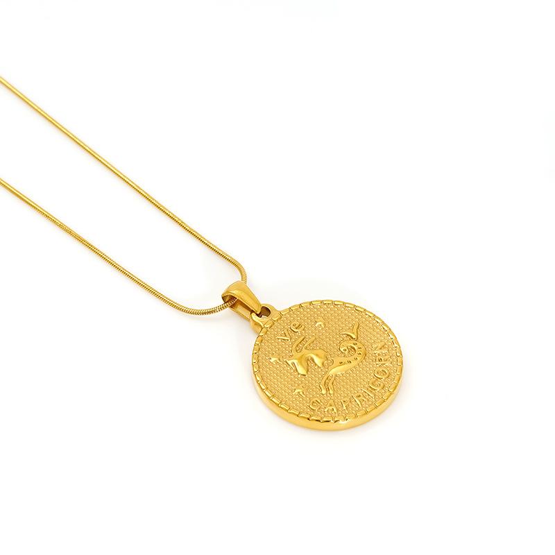 2026 Retro Round Brand Constellation Pendant Plated 18K Twelve Constellation Necklace Women's High Sense Does Not Fade