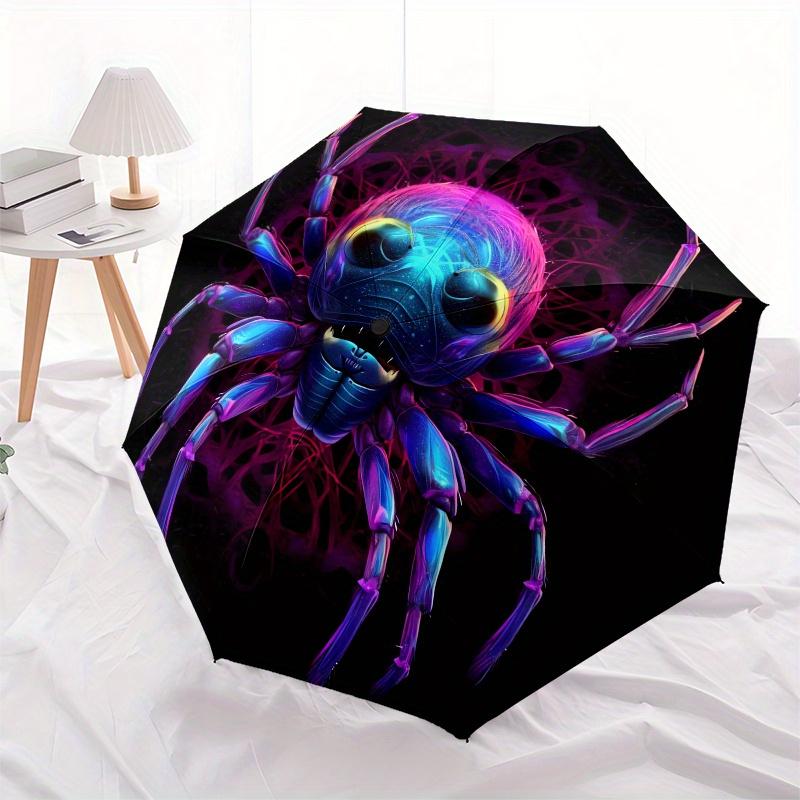 Spider, Neon Theme 8 Bone Hand Automatic Folding Umbrella, Compact and Portable Design, A Perfect Gift for Birthday, Christmas or Business U