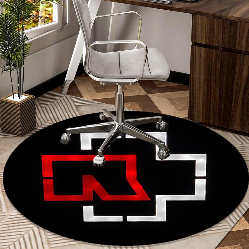 Ramms Rock Band Fire Logo Round Carpet Chair Cushion Round Entryway Rug, Soft Round Rugs for Living Room, Bedroom, Circle Carpet Decor Gifts