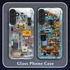 Creative Circuit Board Pattern Tempered Glass Case for Samsung A35 A55 A54 A13 A03 A15 A25 A71 5G Hard Shockproof Protect Covers