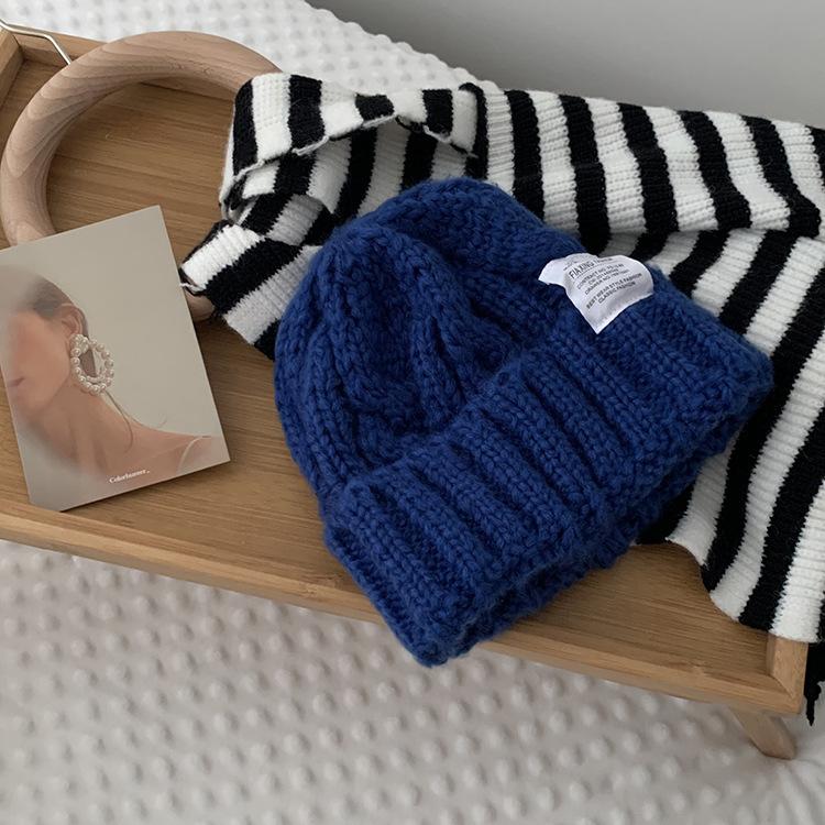 Fashion Versatile Wool Hat Women's Winter Thick Thread Knitted Hat Winter Student Warm Ear Protection Bag Head Cold Hat Women