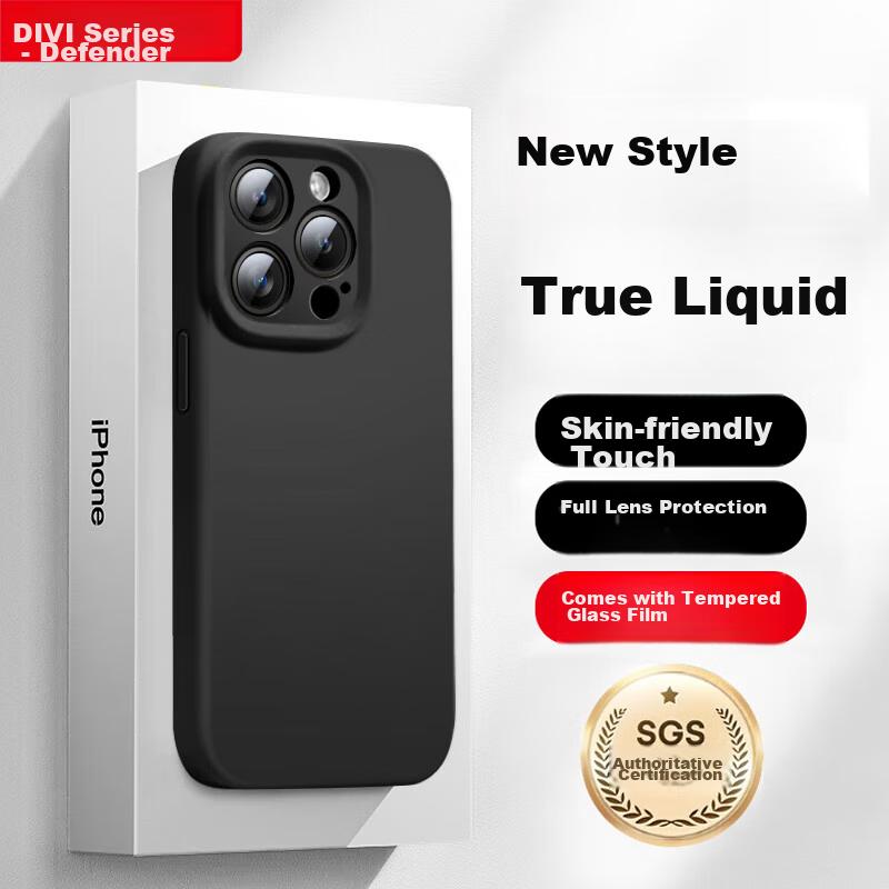 Official Liquid StateIPhone 15 Pro Max Case, Liquid Silicone Skin-Friendly Full Camera Protection Ultra-Thin Shockproof Black Cover for 15 Pro Max