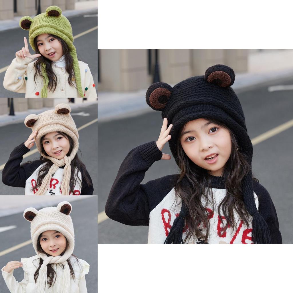 Baby Knitted Hat With Cartoon Frog Pattern And Cozy Insulation For Cold Weather