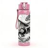 1PC Dragon Sketch Black Ink Art Print 750ml Color Plastic Sports Water Bottle Leakproof Flip Straw Lid Suitable for Sports Office Home Use