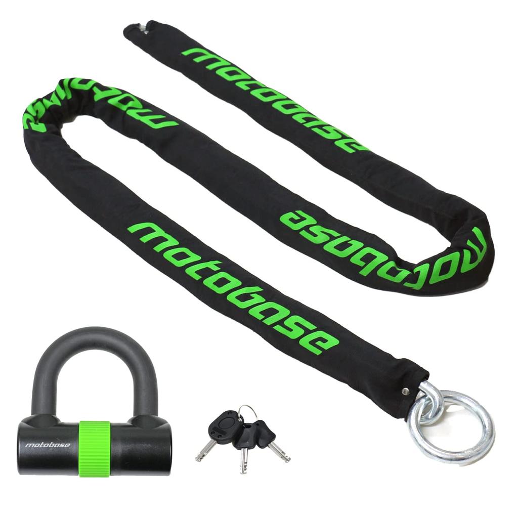 MOTO BASE Moto Lock Motorcycle Chain Lock with End LED Extra Thick Anti-Theft Device, Series, Rings, Lock, (12mm) Length 2.5m / MBLC-CHL-01-S25