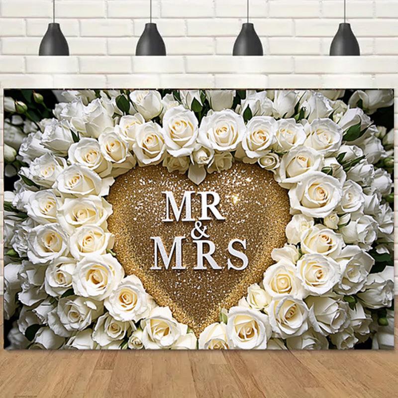 Domnul și Doamna Rose Fundal Inimă Iubire, Fundal pentru Fotografie, Decor de Perete sau Consumabile pentru Petrecere Foto, Poster Cabina Foto Petrecere Aniversară Zi de Naștere