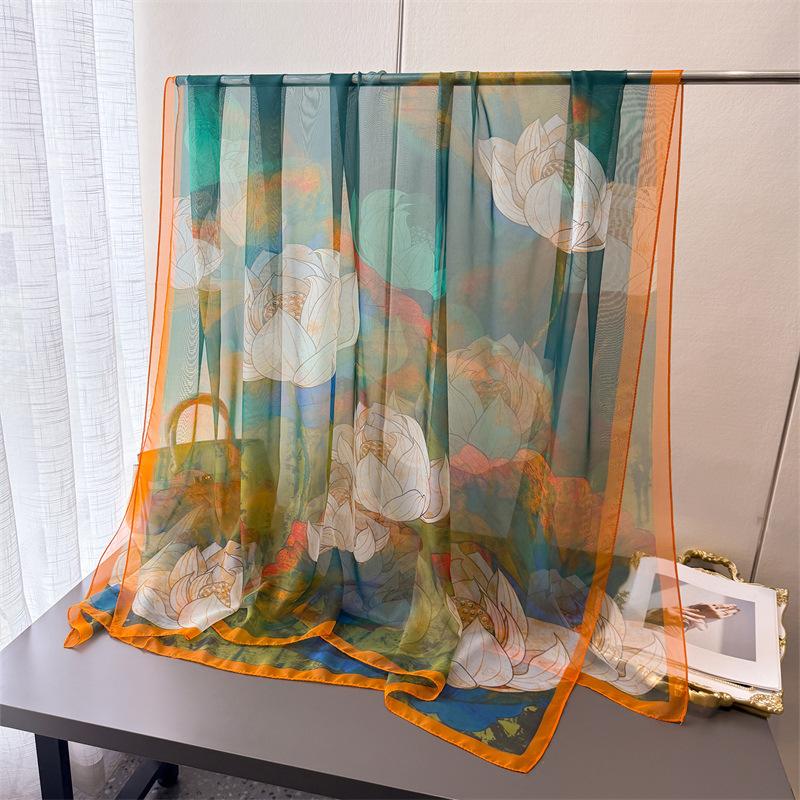 Encryption Yourou yarn printing spring and summer silk scarf large long scarf high-end travel shawl sun protection women's scarf headscarf