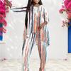 Women Plus Size Round Neck Long Sleeve Printed Layered Top Wide Leg Pants Two Piece Set