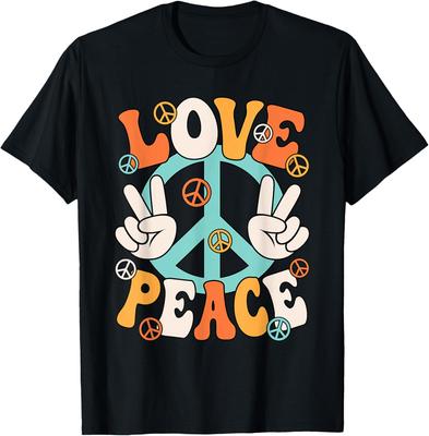 Koszulka z grafiką Love Peace Sign Hippie Groovy Retro Stylu, Casualowa Koszulka z Krótkim Rękawem dla Mężczyzn