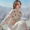 Knitting Maxi Dresses for Women Female Korea Style Slim Embroidery Wool Long Sleeve Woman Dress Party 2021 Autumn Winter