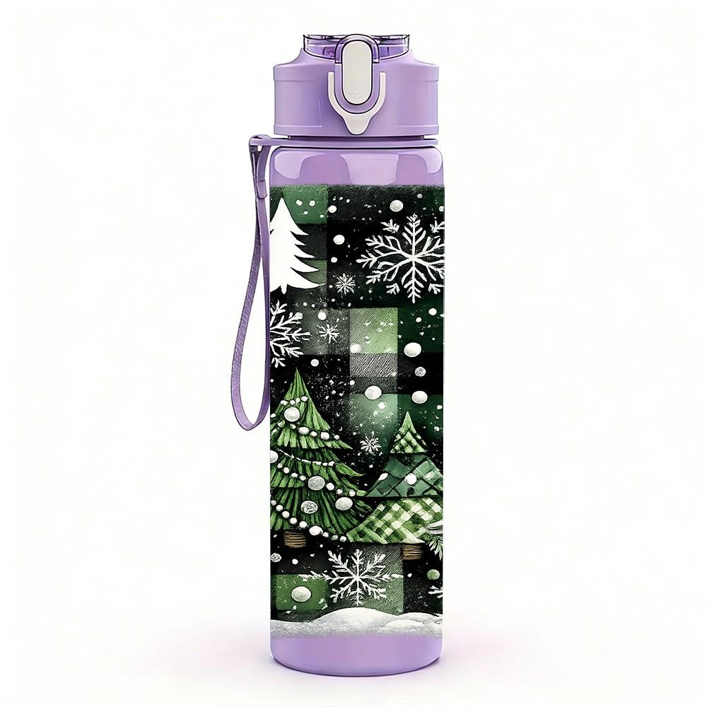 1PC Snowy Pine Tree Winter Forest Art 750ml Color Plastic Sports Water Bottle Leakproof Flip Straw Lid Suitable for Sports Office Home Use