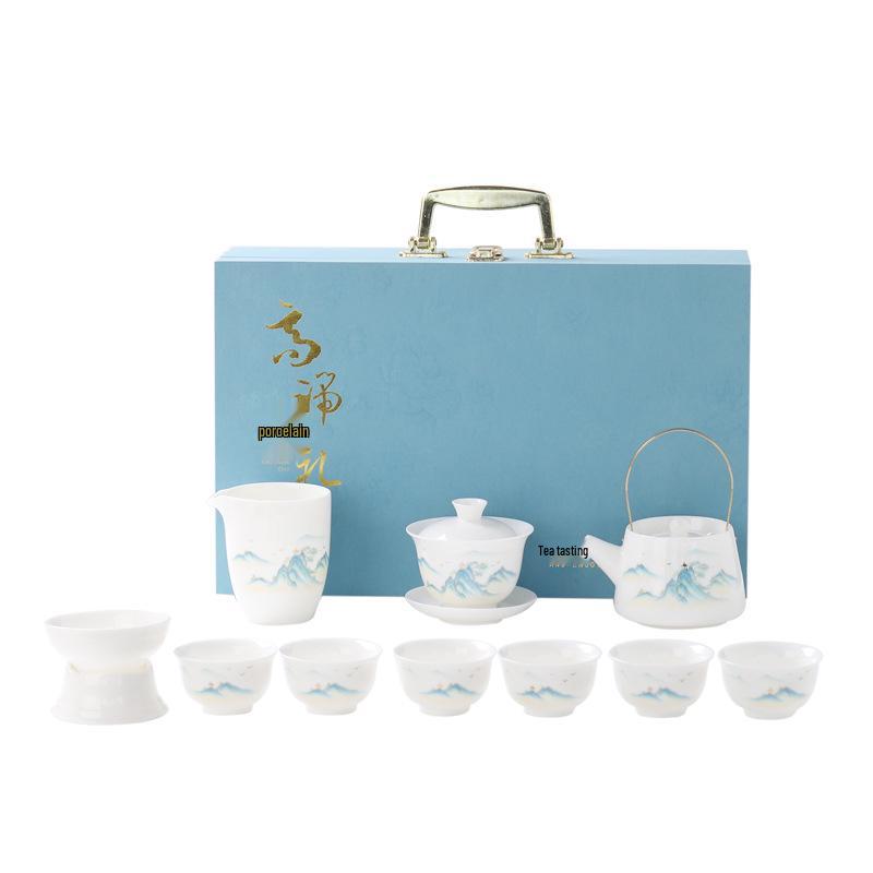 Luxury Jade White Porcelain Kung Fu Tea Set for Home or Office