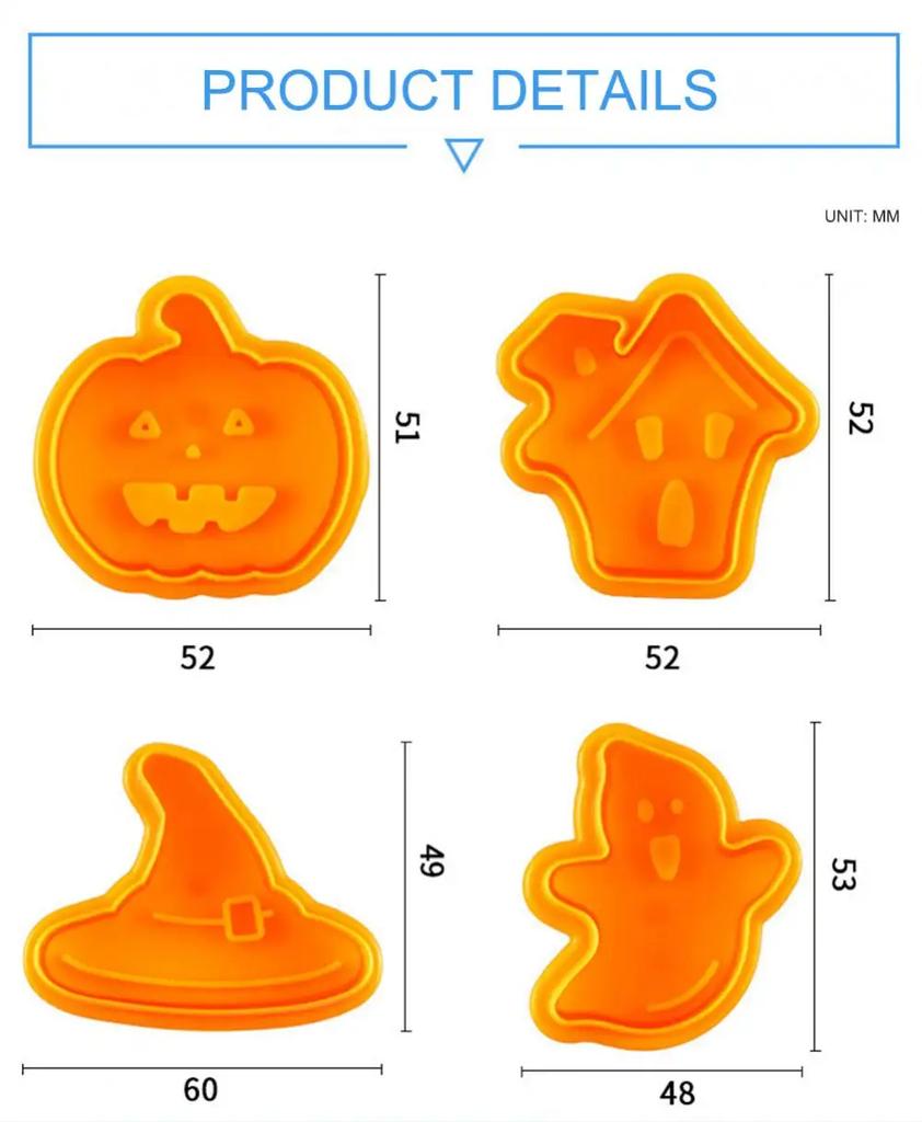 4PCS Non-stick Halloween Cookie Mold Easy To Clean Odorless Wear Resistant Kitchen Appliances Baking Appliances Orange Non-toxic