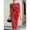 Robe Mi-longue Moulante à Pois pour Femme Manches 3/4 Col Bateau Robe Crayon avec Ceinture Blanche Élégante Robe de Soirée Bureau