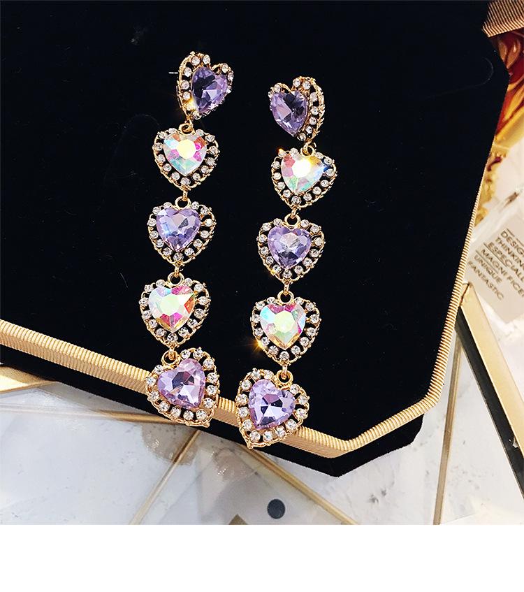 European-American Heart-Shaped Rhinestone Zirconia Earrings