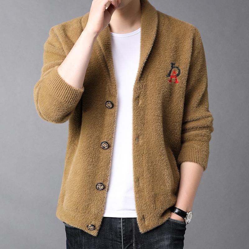 Knit Mink Cardigan Men Autumn and Winter New Middle-aged Men Leisure Thick Sweater Mink Coat Men