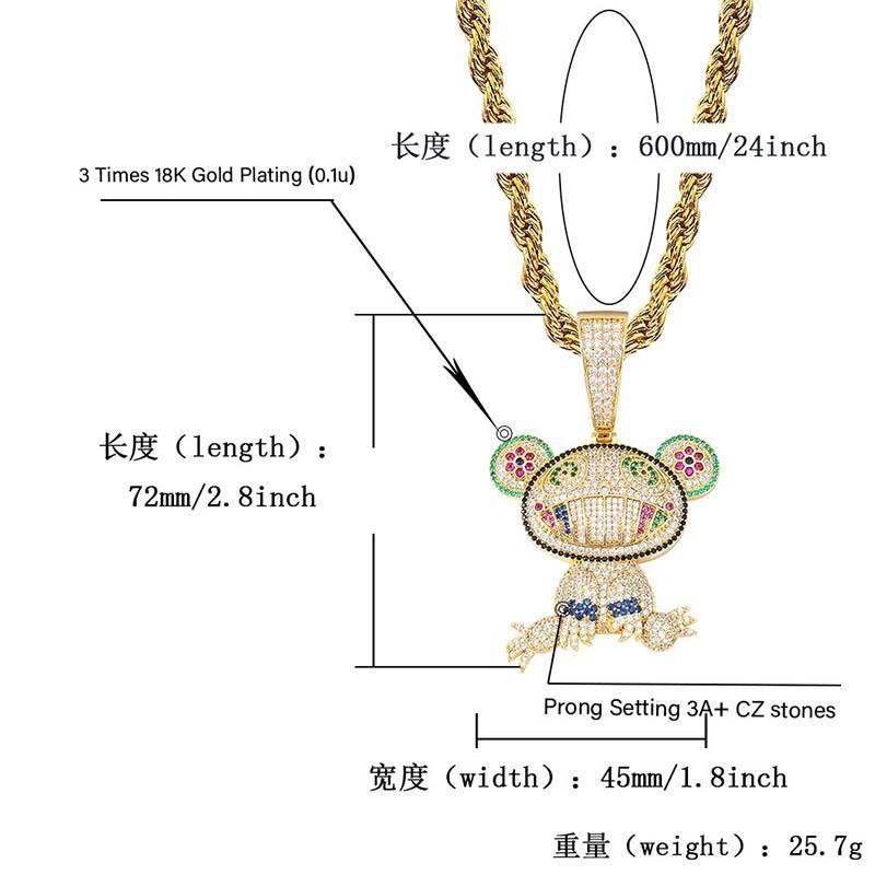 Cute Cartoon Character Pendant Necklace Full Zircon Hip Hop Trendy Jewelry Gold Plated