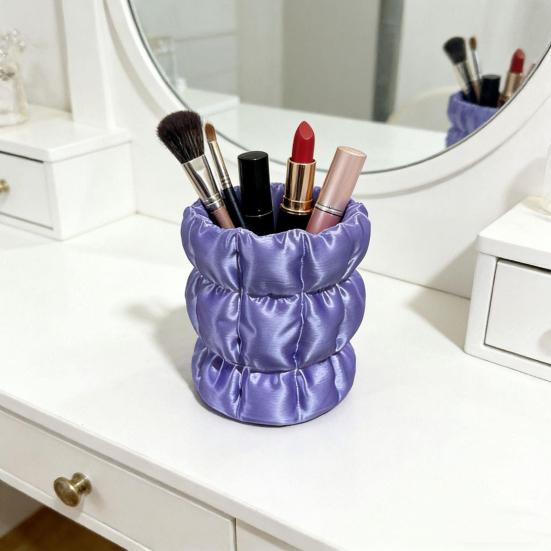 Yousheng Macaron Color Pen Holder, Cloud Pleat Design Pencil Holder, Soft Satin Compact Desktop Organizer for Pens Makeup