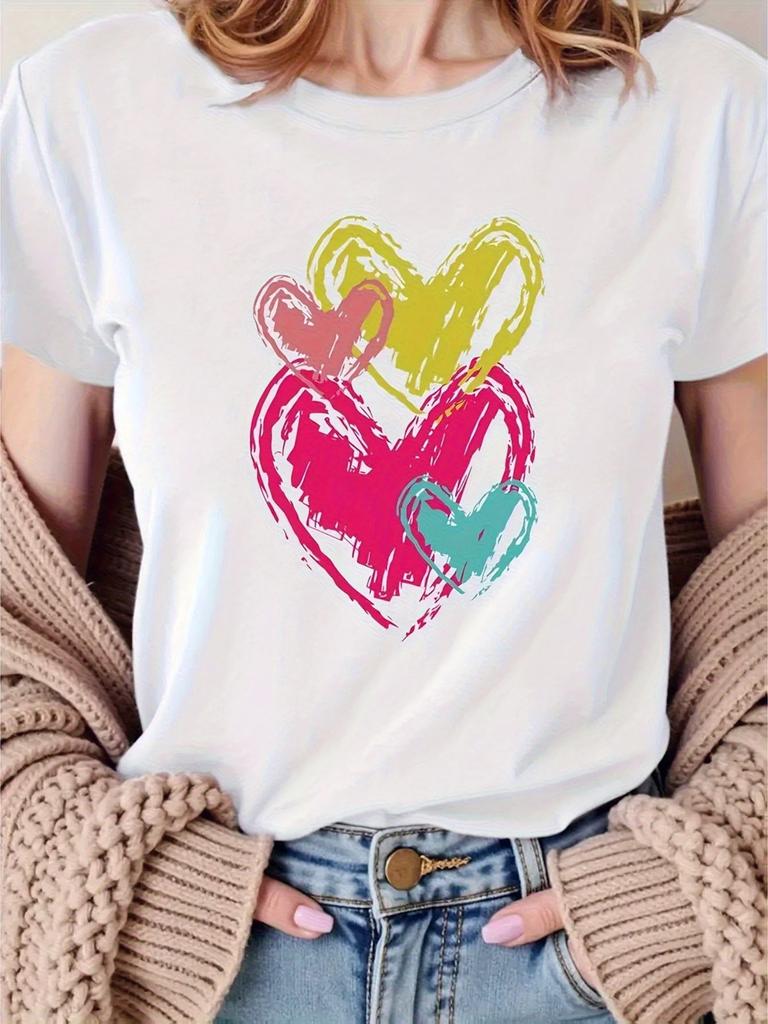 Cute Anime Heart Graphic T-Shirt Harajuku Short Sleeve Casual Summer Women's Basic Clothing Str
