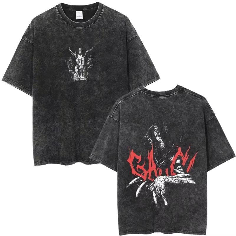 Gewaschenes Vintage Anime One Punch Man Saitama Saitamas Fitnessstudio Lustiges Meme Grafik T-Shirt Herren Damen Fitness Freizeit Übergroße T-Shirts