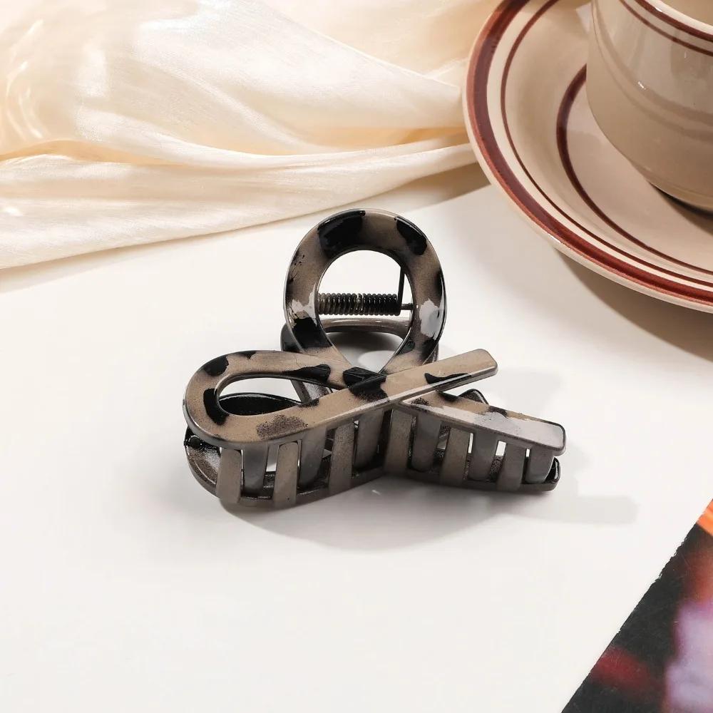 Large Small Leopard Print Hair Claw Clip for Women Thick Hair Elegant Bowknot Cross Geometric Catch Clamp Hairgrip Accessories