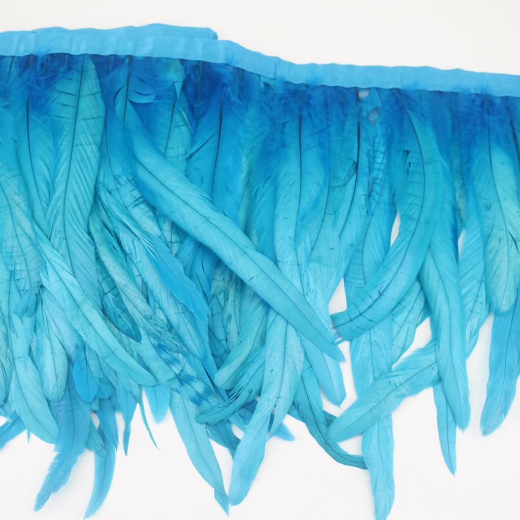 10Meters Colored Rooster Tail Feather Tassel Trim 25-30cm Dyed Cock Plumes Ribbon for Wedding Party Dress Skirt Craft Accessory