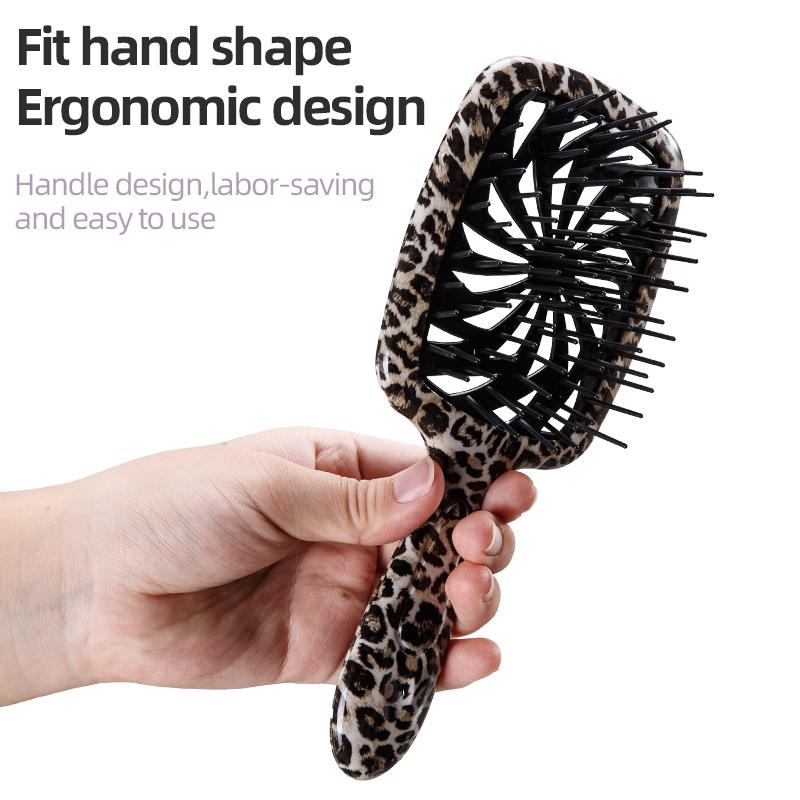 1pc Hair Brush Leopard Print Scalp Massage Comb Hollow Out Windmill Comb Anti-frizz Air Cushion Salon Styling Tool Winter Gift