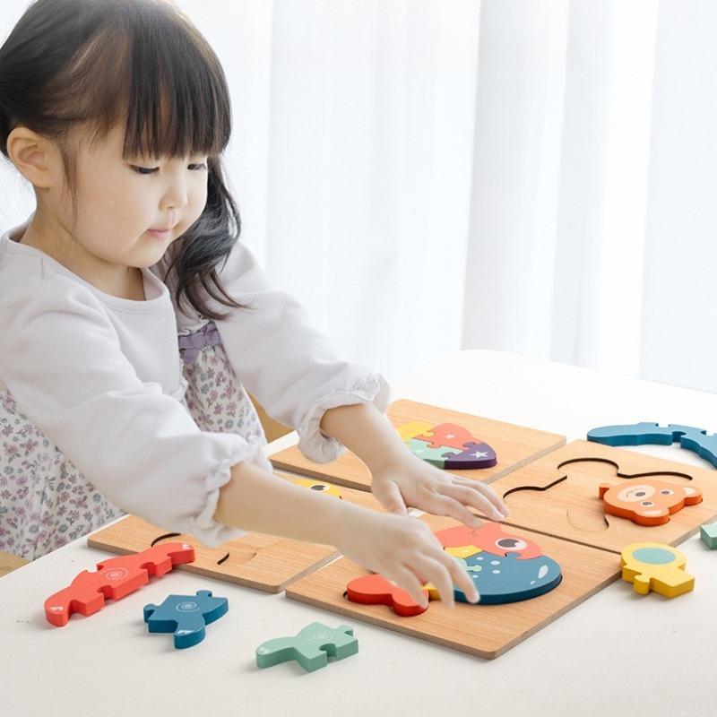 Non-Toxic Wooden Puzzle Montessori Animals Cartoon Colorful Learning Education Toys Tangram Jigzaw Cognitive Wood For Children Kids Gifts