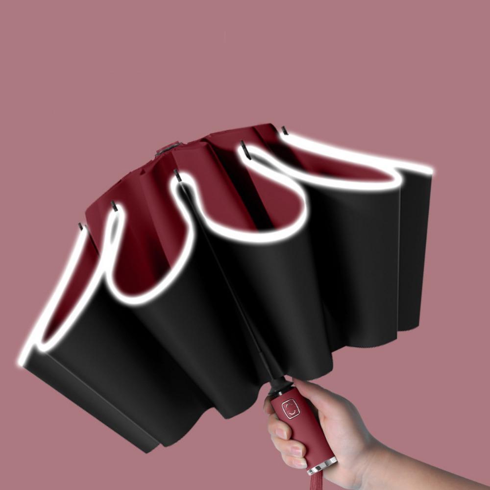 Automatic Opening And Closing Umbrella Led Lighted Fully Automatic Reverse Business Sunshade Three Folding Folding Umbrella