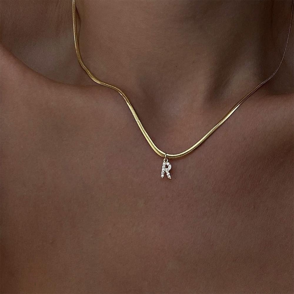 Women Tiny Letter A-Z Initial Necklaces, Small Shiny Letter Girl Chain Choker, Gold Color Stainless Steel Layered Collar Jewelry