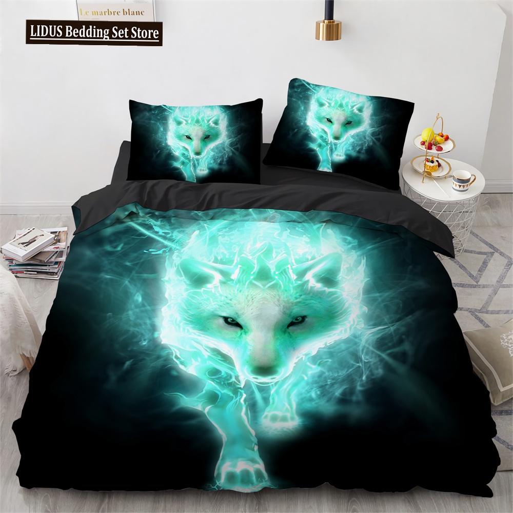 Wolf Duvet Cover Set Black White Wolf Yin And Yang Pattern Wild Animals Comforter Cover King Queen Size For Kid Boys Bedding Set
