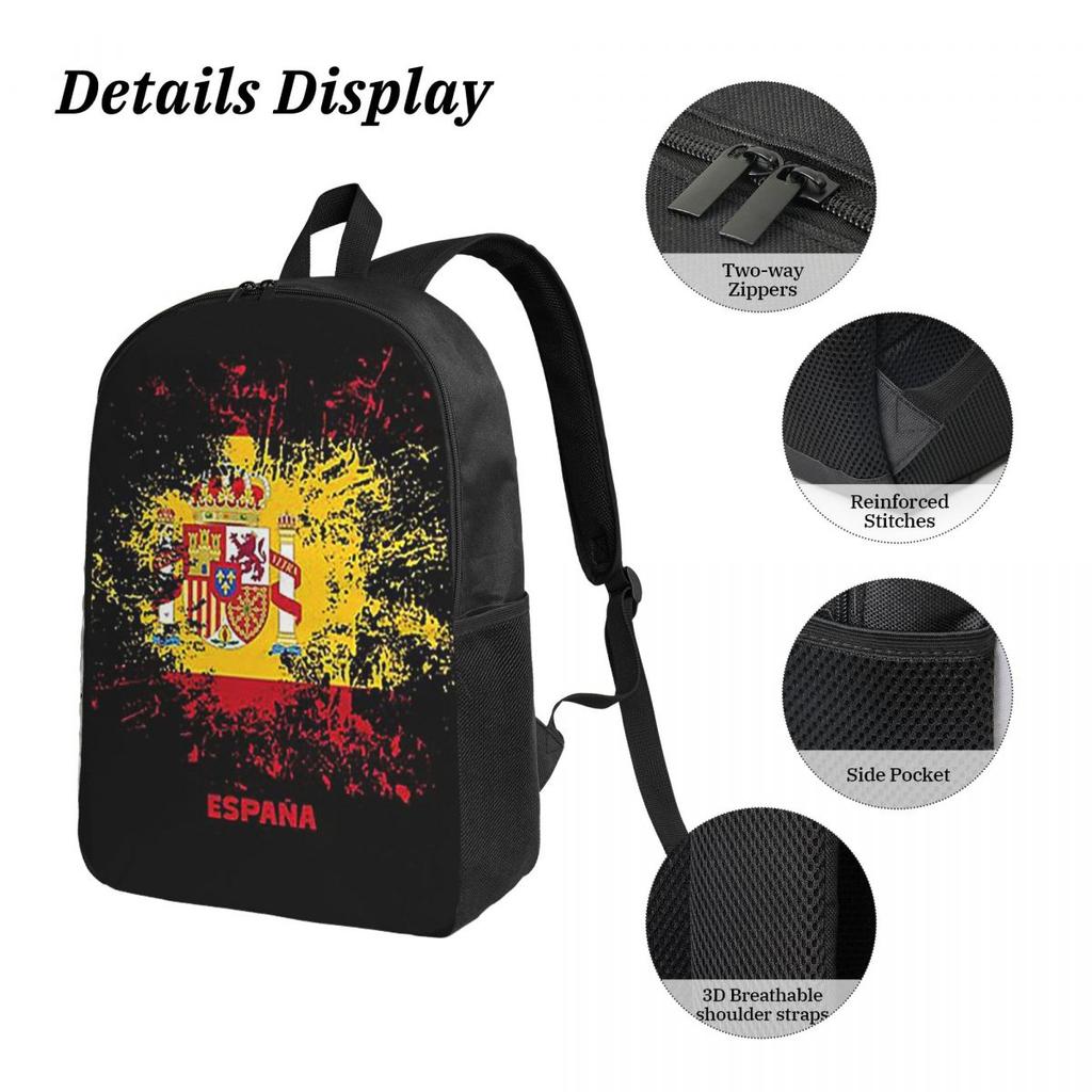 Spain Watercolor Spaniard Flag Spanish Outfit Backpack BookBag School Bag Computer Shoulder Bags 3ps Lunch Bag Pencil Case