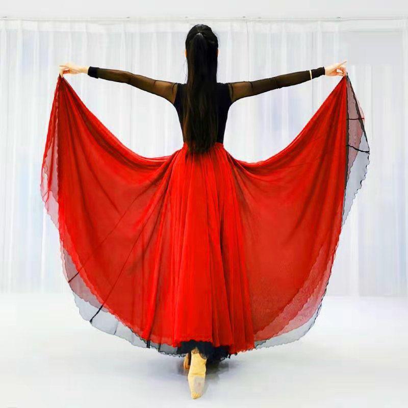 Classical Dance Skirt 720 Degree Double Layer Tencel Flowing Large Skirt Training Clothes Performance Clothing Gauze Skirt