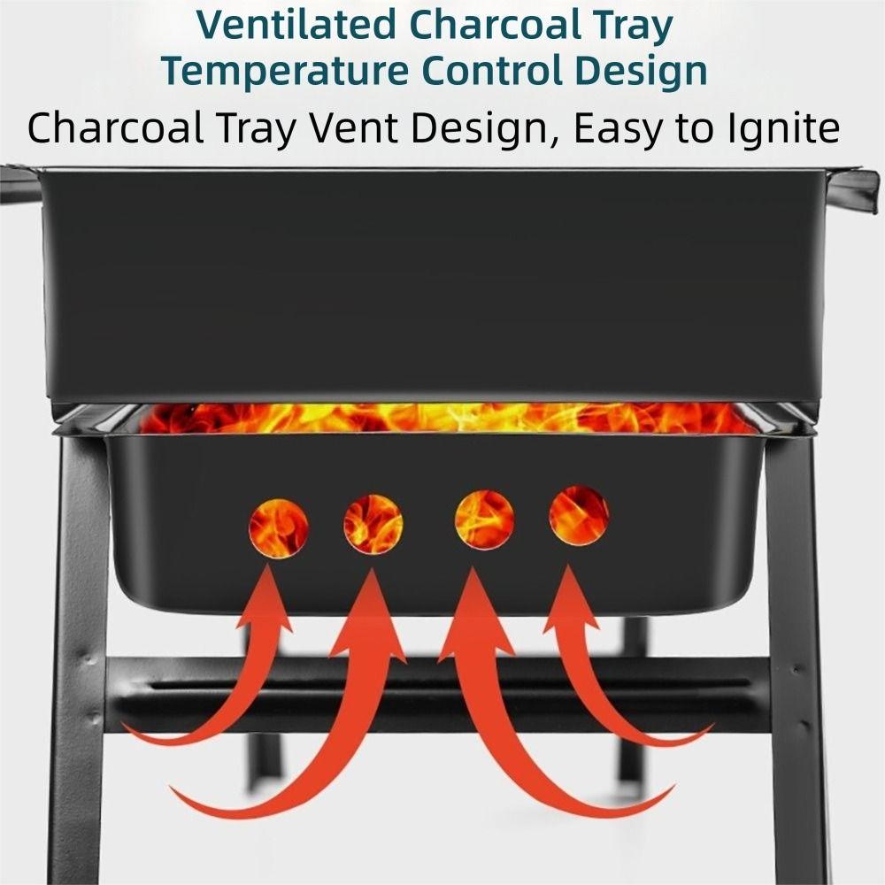 New Stainless Steel Barbecue Charcoal Grill Folding Portable BBQ Grill With 2 Side Tray Tabletop Grill Camping Hiking