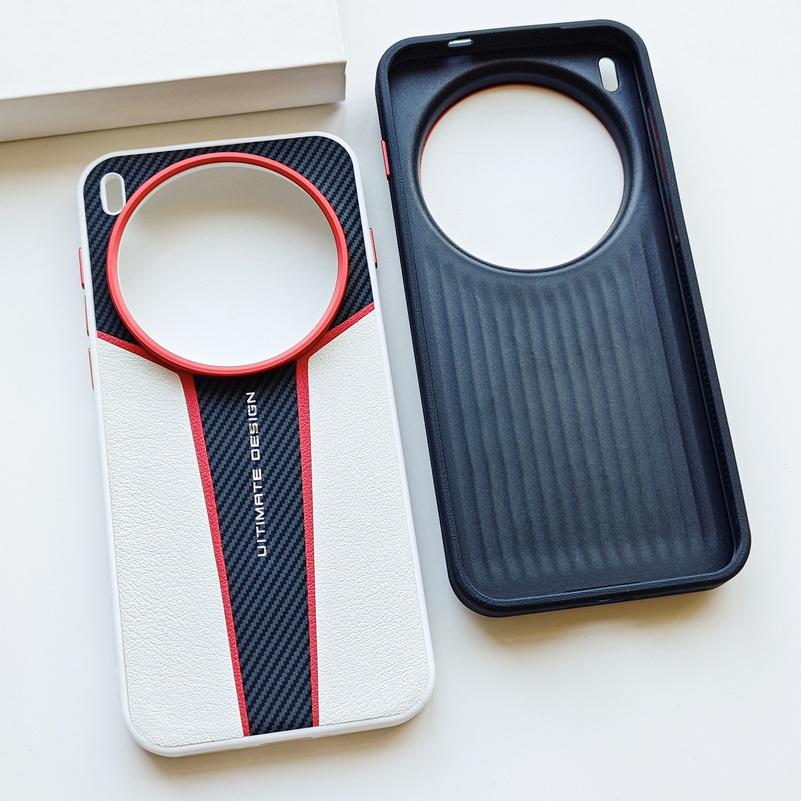 Red Carbon Fiber Leather Patchwork Phone Case For VIVO X300 Pro X300 X200 Ultra X200 X200 Pro X200 Mini Slim Protective Cover