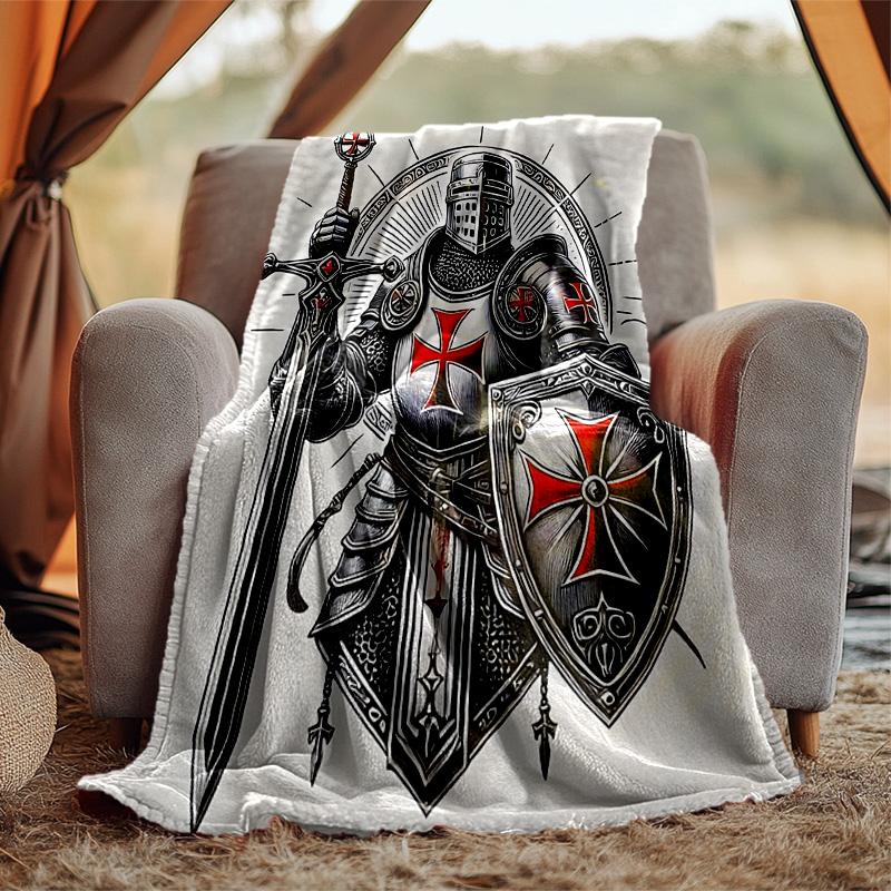Cross Templars Knight Flannel Blanket Soft Warm All-Season Throw, Design for Camping, Car Travel, Hiking Sofa, Bed, Office Perfect Gift for Parties