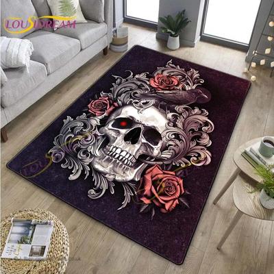 Alfombra de calavera y rosas, alfombra Floral con calavera para sala de estar, dormitorio, sala de juegos, alfombra de suelo de rosa roja, alfombra de área Wicca, decoración del hogar