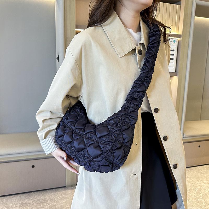 2025 Satin Pleated Dumpling Bag - Large Capacity, Diamond Embroidery, Elegant Shoulder Bag for Commuting & Outings