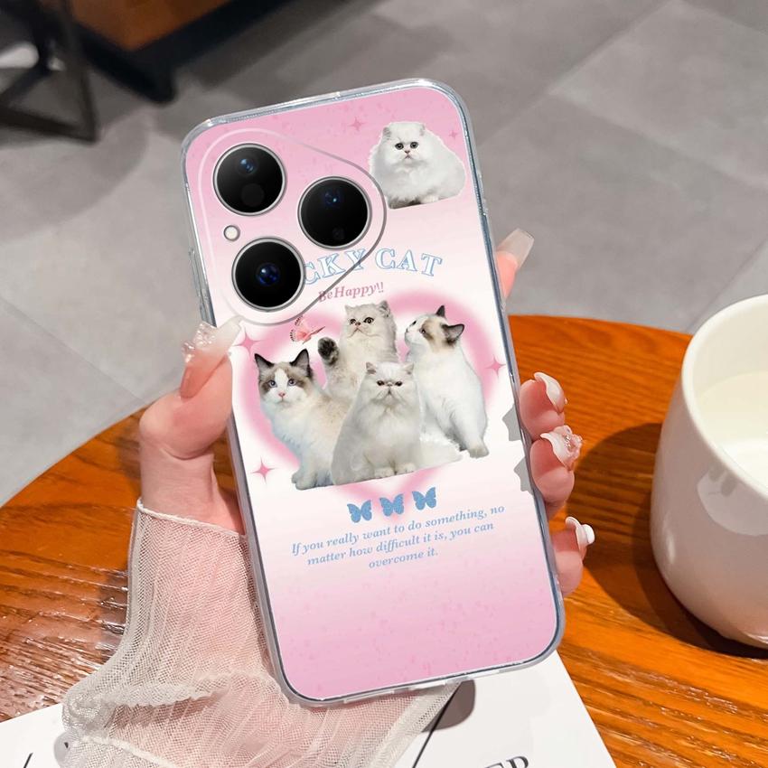 For Huawei Pura 80 70 Pro Plus Ultra Honor X6C 8C Phone Bags Cute Big Eyed Black Cat Patterns Luxury Transparent Lens Protection Case For Huawei Shell